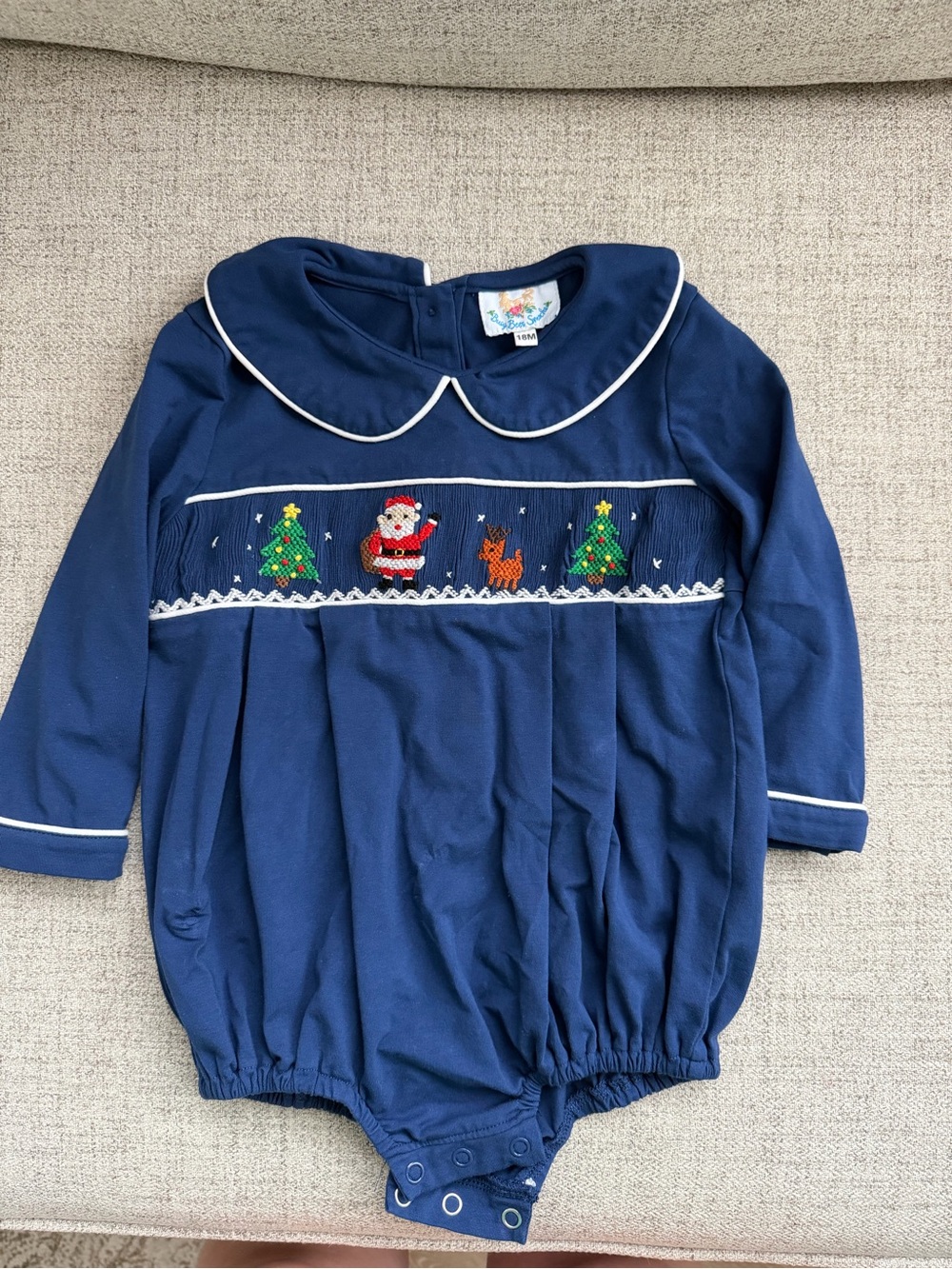 Navy Christmas Smocked Baby One-Piece Bodysuit